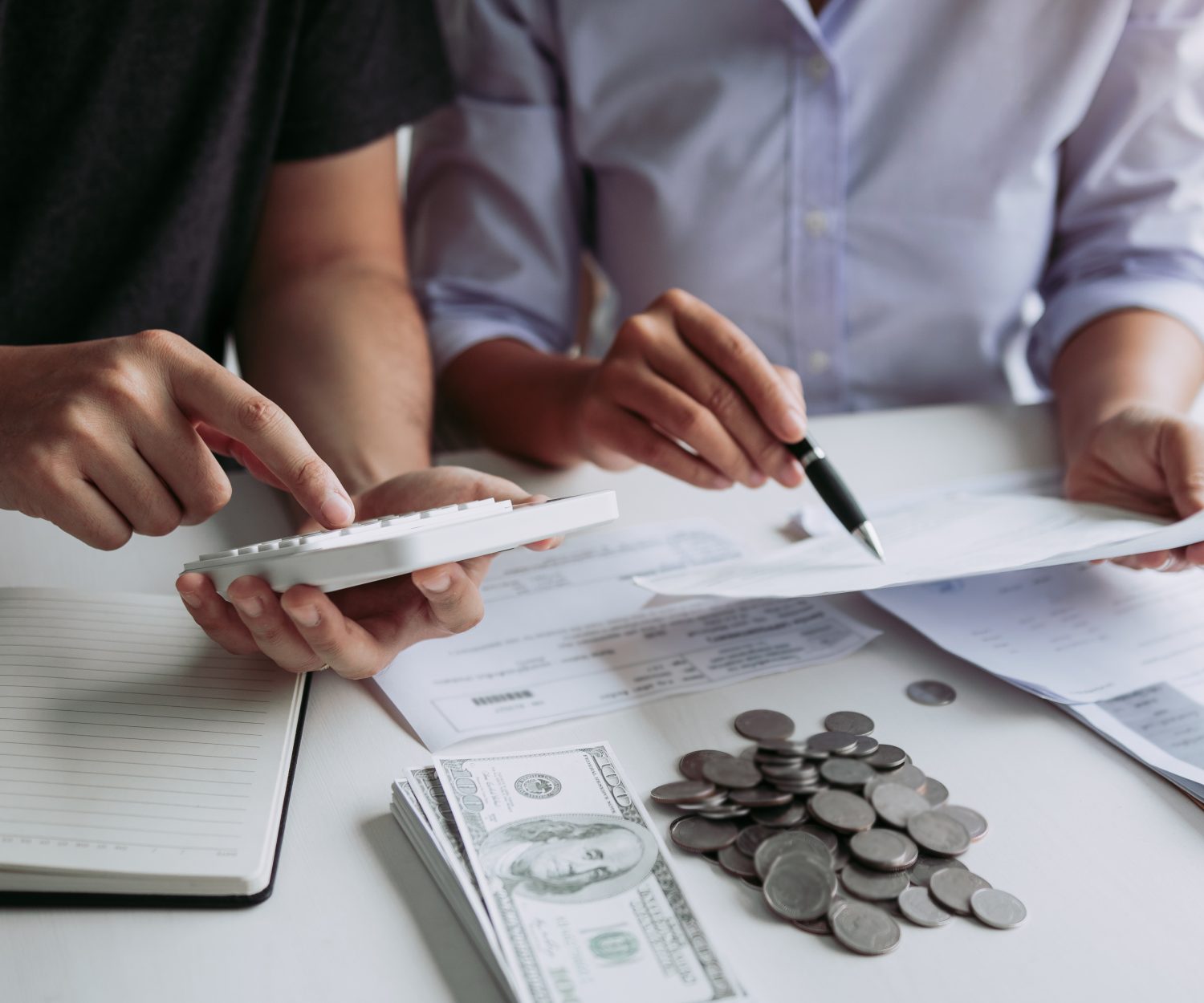 Two asian couples and men and women are together analyzing expenses or finances in deposit accounts and daily income sources with an savings economical concept.